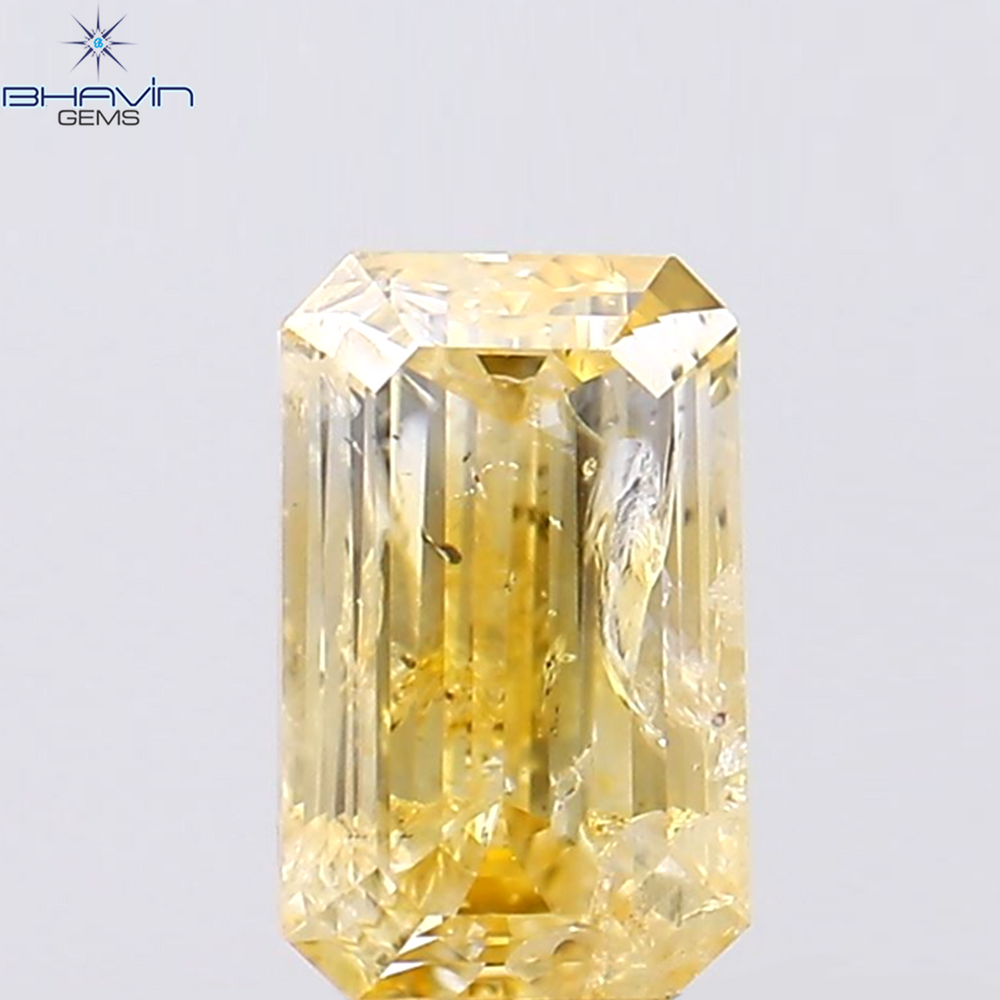 0.38 CT Emerald Shape Natural Diamond Orange Color I2 Clarity (5.17 MM)