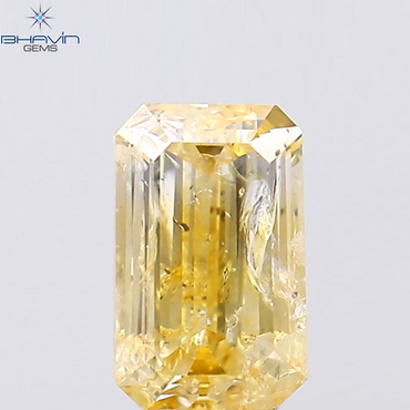 0.38 CT Emerald Shape Natural Diamond Orange Color I2 Clarity (5.17 MM)