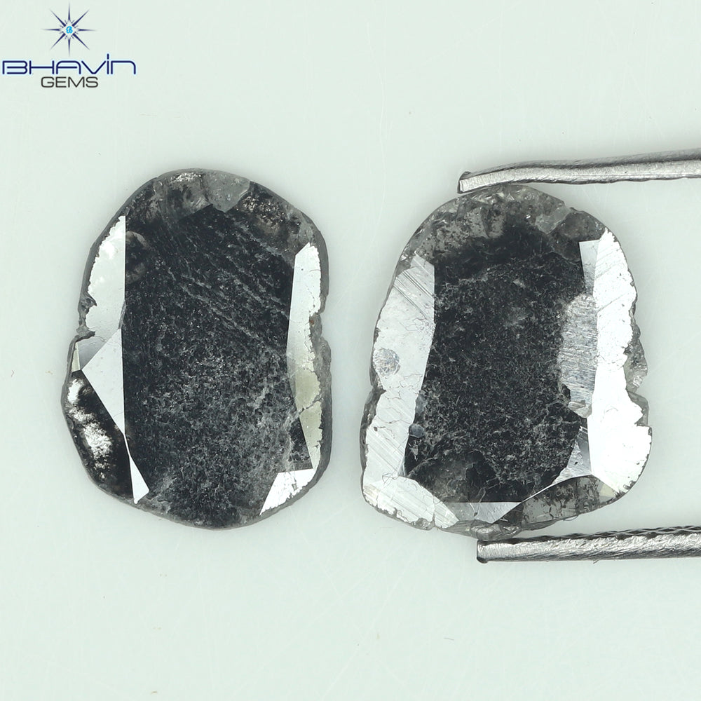 2.06 CT/2 Pcs Slice Shape Natural Diamond Salt And Pepper Color I3 Clarity (10.54 MM)
