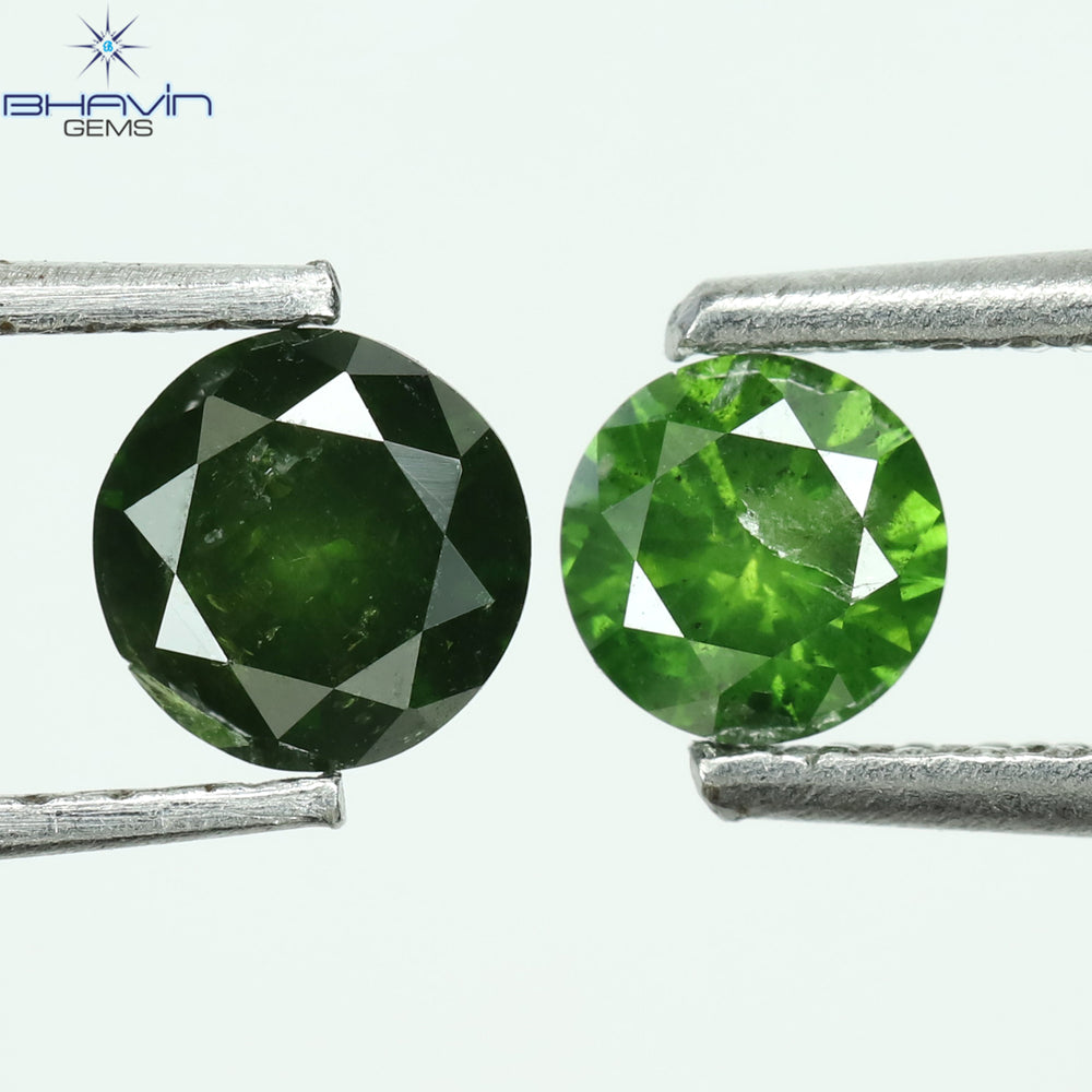 0.60 CT/2 Pcs CT, Round Diamond, Green Color, I3 Clarity