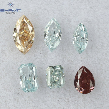 0.39 CT/6 Pcs Mix Shape Natural Diamond Greenish Blue Color VS-SI Clarity (4.14 MM)