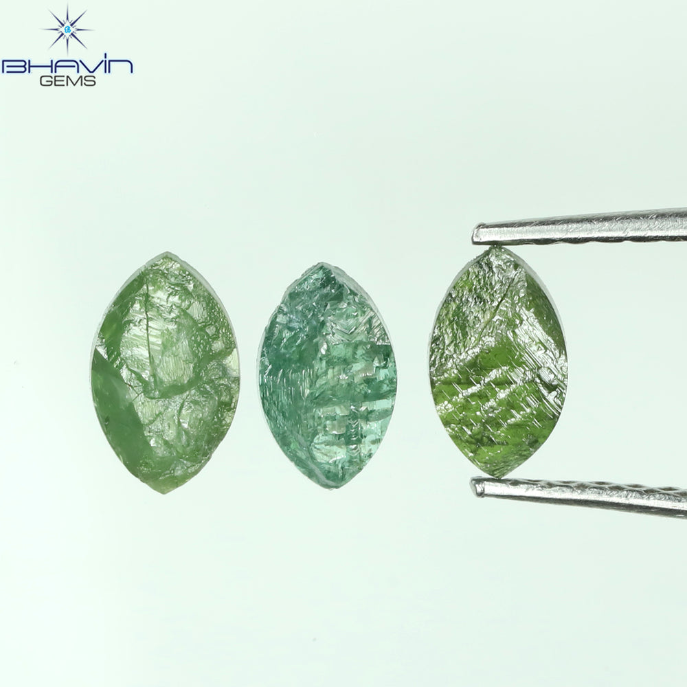 C1.04 CT/3 Pcs Marquise Rough Shape Blue Green Natural Loose Diamond I3 Clarity (6.65 MM)