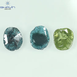 1.71 CT/3 Pcs Slice Shape Natural Diamond Blue Green Color I3 Clarity (8.01 MM)