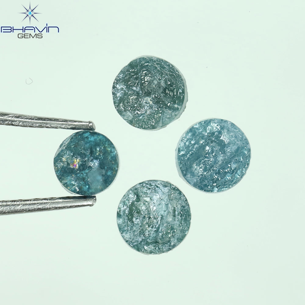 1.04 CT/4 Pcs Round Rough Shape Blue Natural Loose Diamond I3 Clarity (4.10 MM)