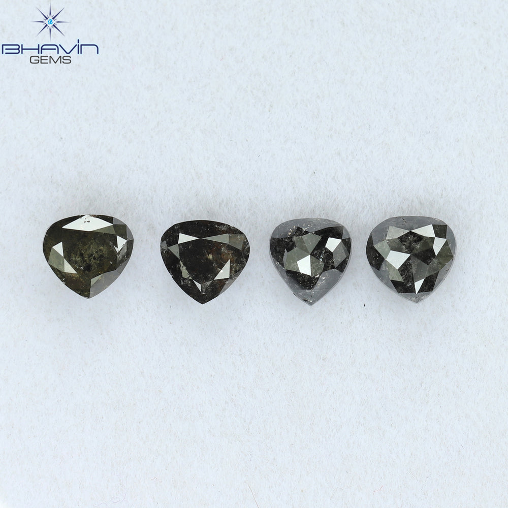 1.62 CT/4 PCS Heart Shape Natural Diamond Salt And Pepper Color I3 Clarity (4.40 MM)