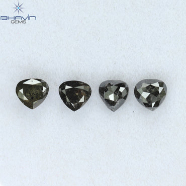 1.62 CT/4 PCS Heart Shape Natural Diamond Salt And Pepper Color I3 Clarity (4.40 MM)