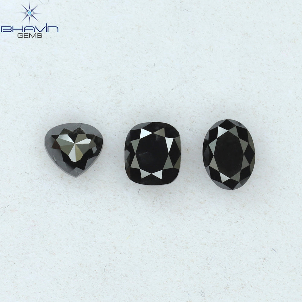 1.03 CT/3 PCS Mix Shape Natural Diamond Black Color Opaque Clarity (4.35 MM)