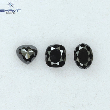 1.03 CT/3 PCS Mix Shape Natural Diamond Black Color Opaque Clarity (4.35 MM)