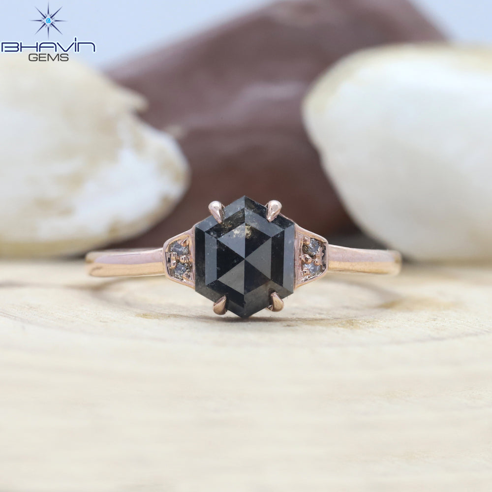 Hexagon Diamond Natural Diamond Ring Salt And Papper Diamond Gold Ring Engagement