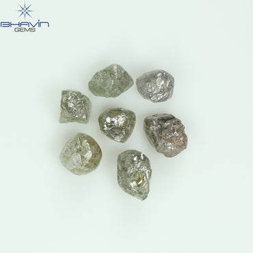 2.17 CT/7 個のラフ シェイプ ソルト アンド ペッパー カラー ナチュラル ダイヤモンド I3 クラリティ (3.77 MM)