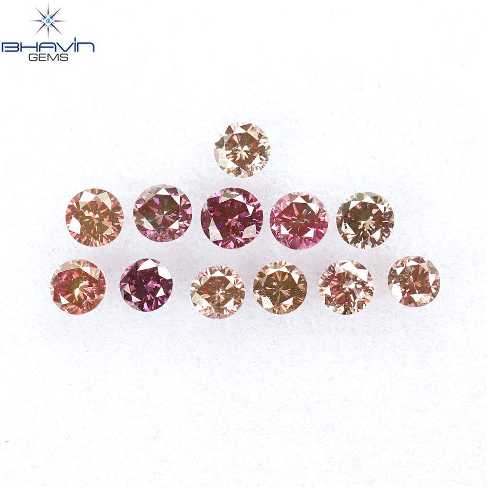 0.39 CT/12 Pcs Round Shape Natural Loose Diamond Pink Color VS-SI Clarity (2.25 MM)