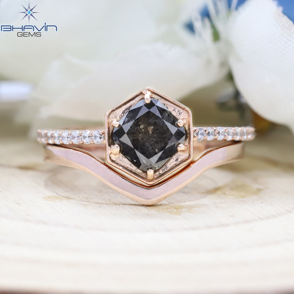 Cushion Diamond, Salt and Pepper Diamond, Natural Diamond Ring, Engagement Ring, Wedding Ring