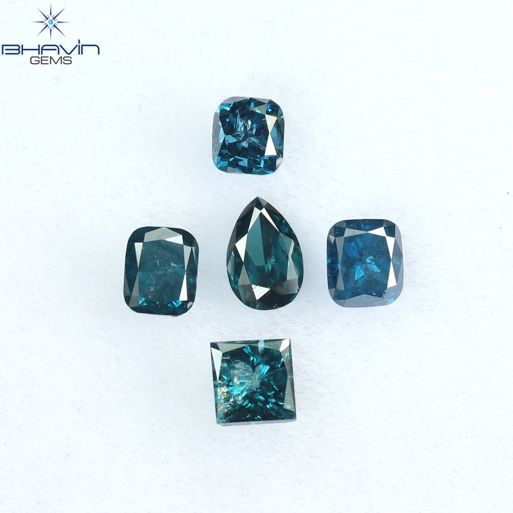 0.96 CT/5 Pcs Mix Shape Natural Diamond Blue Color I2 Clarity (4.40 MM)