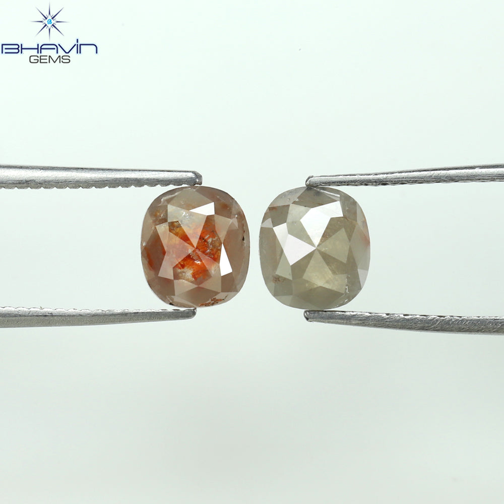 1.46 CT/2 PCS Cushion Shape Natural Diamond Peach Color I3 Clarity (6.23 MM)