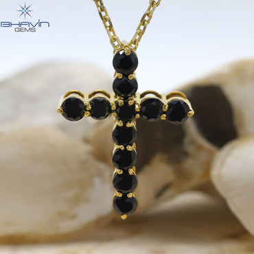 Diamond Pendant, Round Diamond, Black Diamond, Yellow Gold Pendant, Bridal Necklace, Pendant