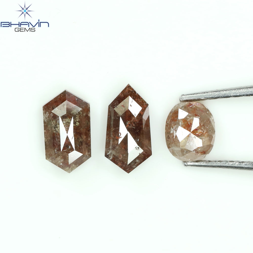 1.47 CT/3 Pcs Mix Shape Natural Diamond Peach Color I3 Clarity (7.05 MM)