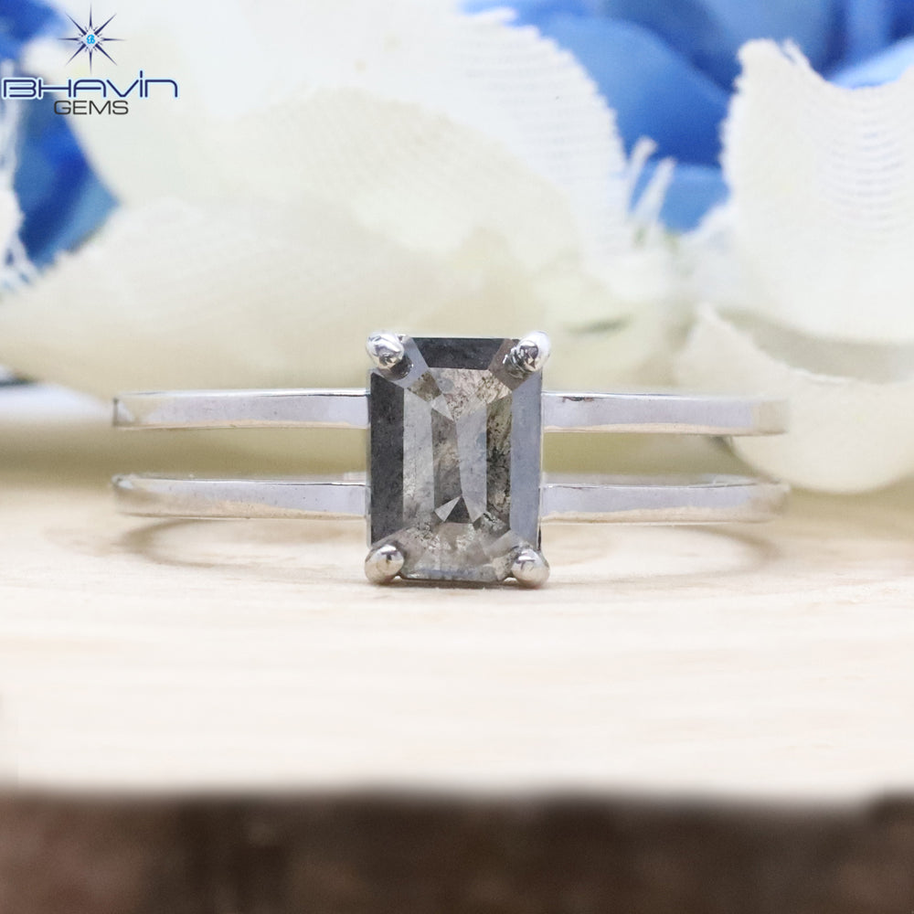 Emerald Diamond, Salt And Pepper Diamond, Natural Diamond Ring, Engagement Ring