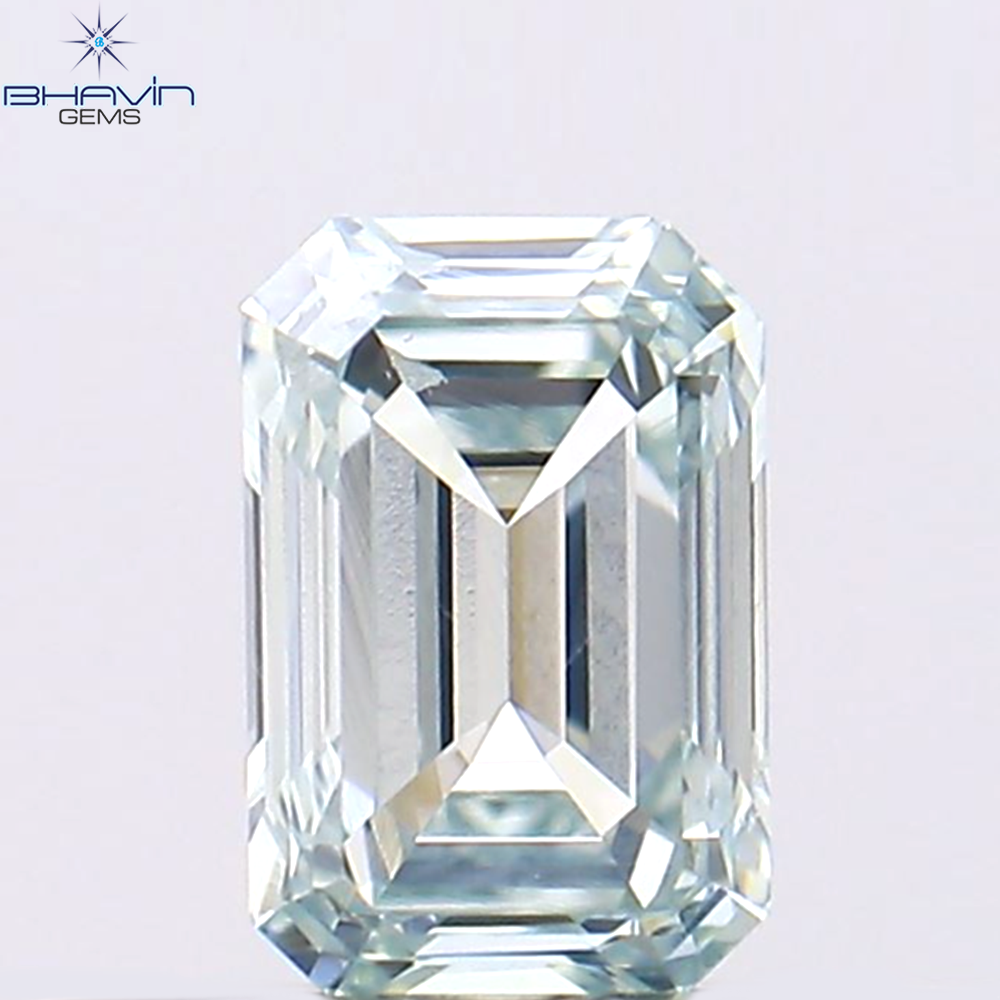 0.39 CT エメラルド シェイプ ナチュラル ダイヤモンド グリーンがかったブルー カラー VS1 クラリティ (4.86 MM)