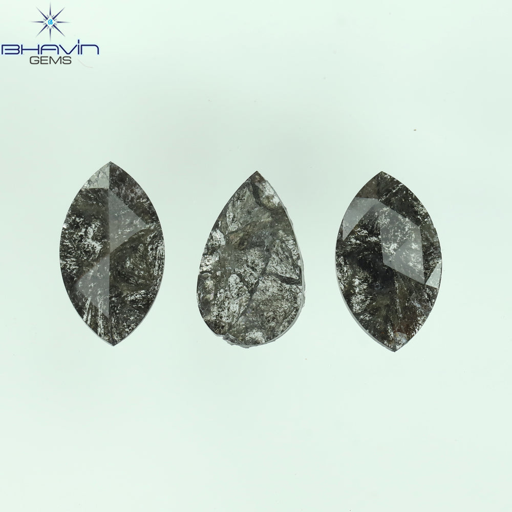 1.29 CT/3 Pcs Mix Slice Shape Natural Diamond Salt And Pepper Color I3 Clarity (9.40 MM)