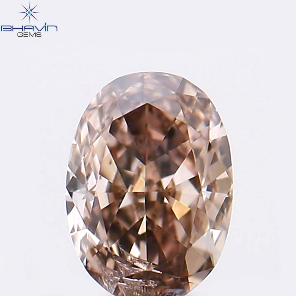0.24 CT オーバル シェイプ ナチュラル ダイヤモンド ブラウン ピンク カラー SI1 クラリティ (4.46 MM)