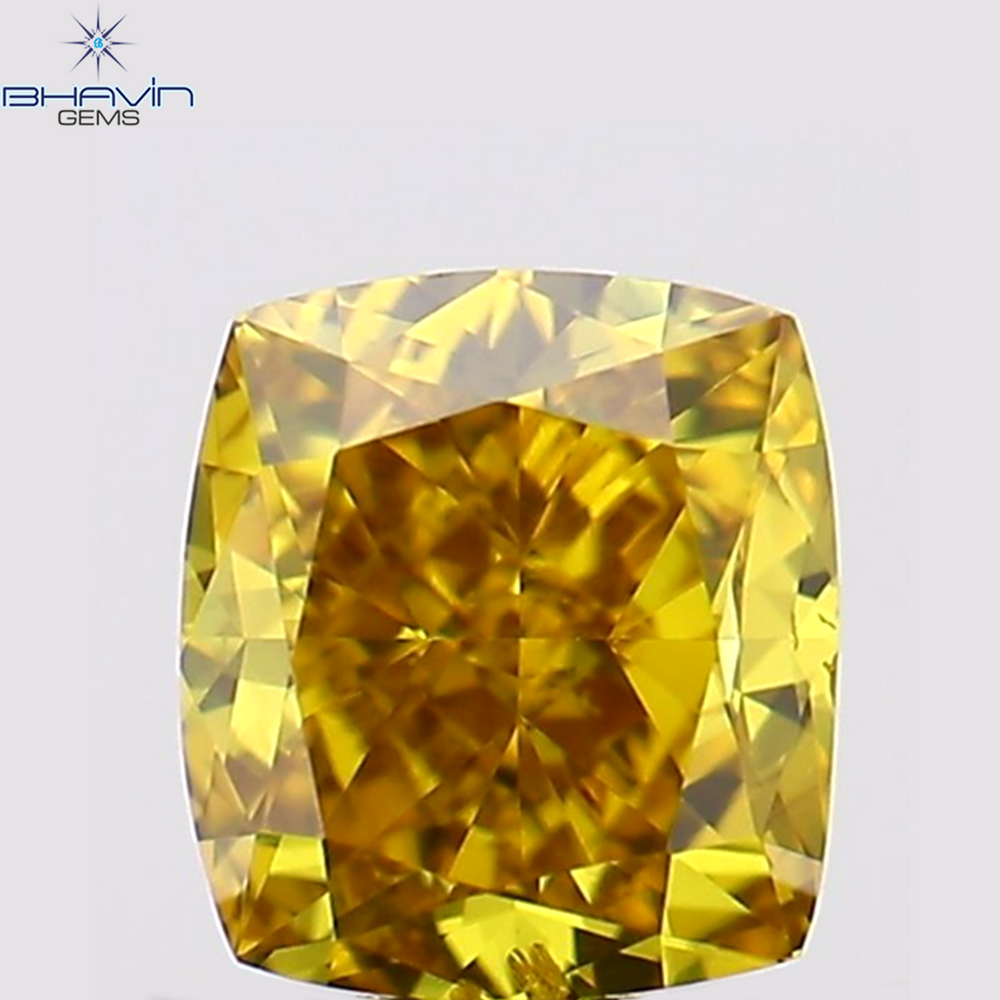 0.30 CT Cushion Shape Natural Diamond Enhanced Orange Yellow Color SI1 Clarity (3.84 MM)
