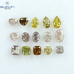 3.04 CT/15 Pcs Mix Shape Natural Diamond Pink Yellow Color I2 Clarity (5.00 MM)