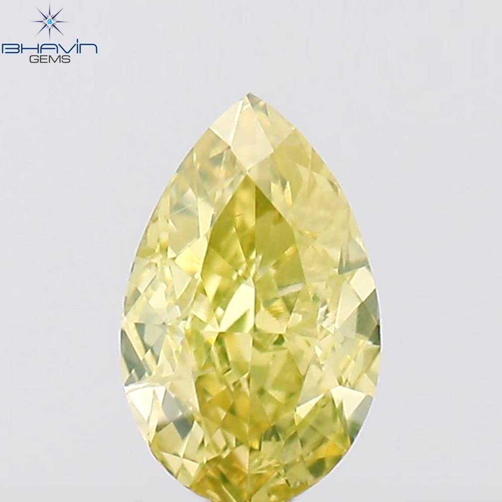 0.20 CT Pear Shape Natural Diamond Greenish Yellow Color SI1 Clarity (4.72 MM)