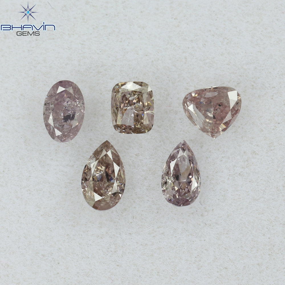 0.61 CT/5 Pcs Mix Shape Natural Diamond Pink Color I1 Clarity (3.96 MM)