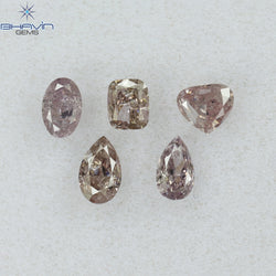 0.61 CT/5 Pcs Mix Shape Natural Diamond Pink Color I1 Clarity (3.96 MM)