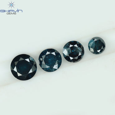 0.85 CT/4 Pcs CT, Round Diamond, Green Color, I3 Clarity