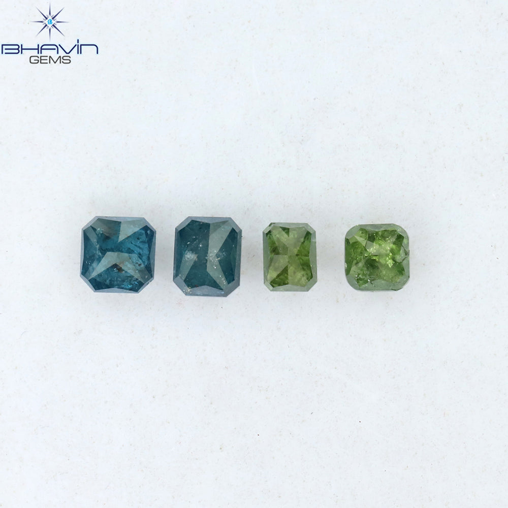 0.73 CT/4 Pcs Radiant Shape Natural Diamond Blue Green Color I3 Clarity (3.30 MM)