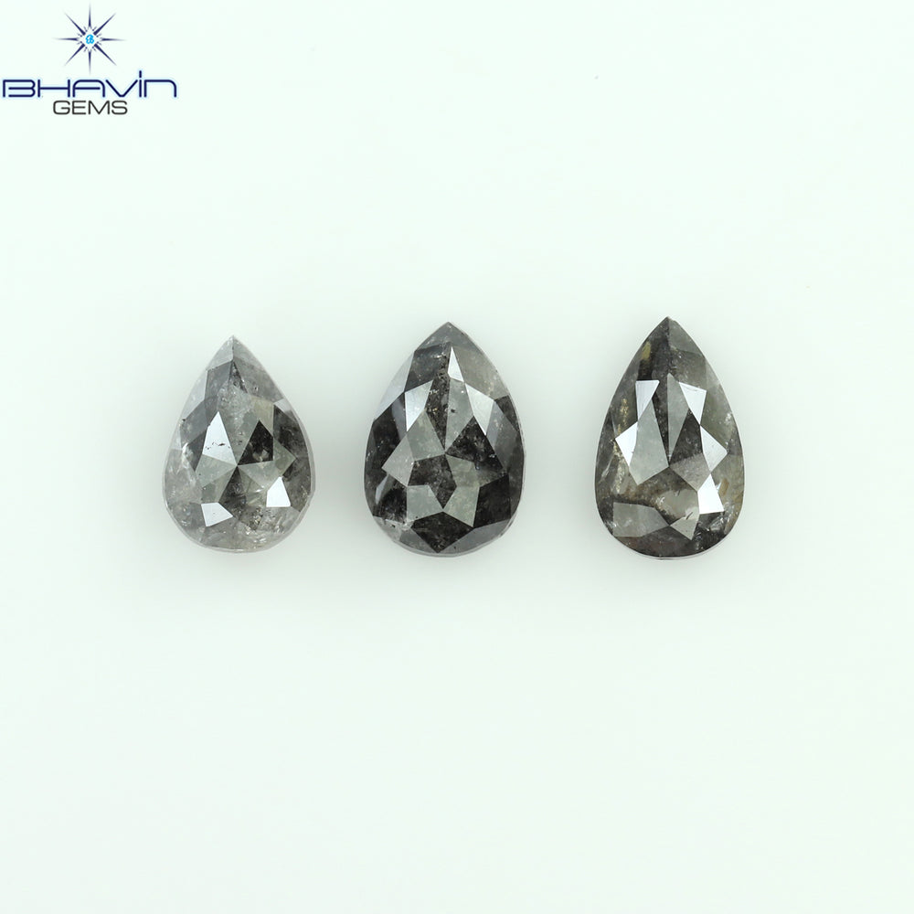 1.25 CT/3 Pcs Pear Shape Natural Loose Diamond Salt And Pepper Color I3 Clarity (6.20 MM)