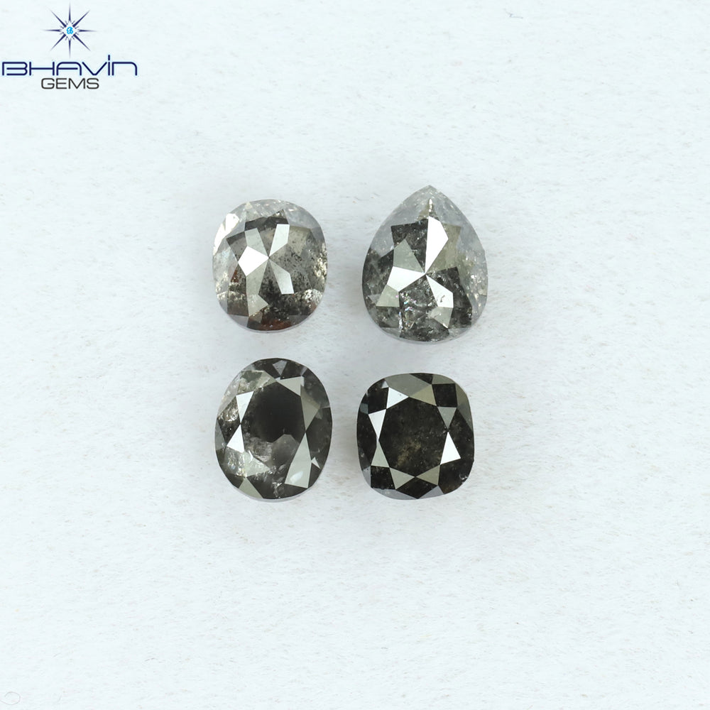 1.58 CT/4 PCS Mix Shape Natural Diamond Salt And Pepper Color I3 Clarity (5.10 MM)