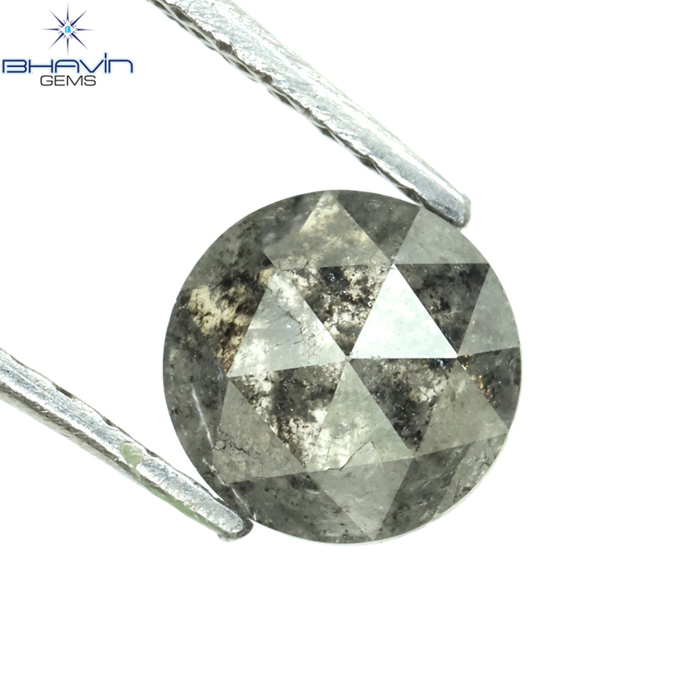 0.88 CT Round Rose Cut Shape Natural Diamond Salt And Pepper Color I3 Clarity (6.10 MM)