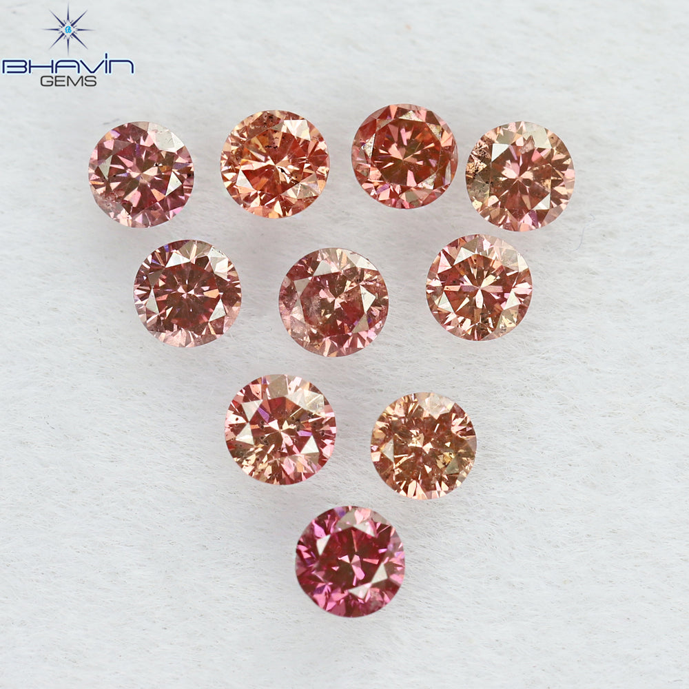 0.42 CT/10 個 ラウンド シェイプ ナチュラル ルース ダイヤモンド ピンク カラー SI クラリティ (2.25 MM)