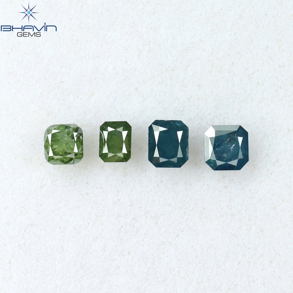 0.73 CT/4 Pcs Radiant Shape Natural Diamond Blue Green Color I3 Clarity (3.30 MM)
