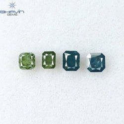 0.73 CT/4 Pcs Radiant Shape Natural Diamond Blue Green Color I3 Clarity (3.30 MM)
