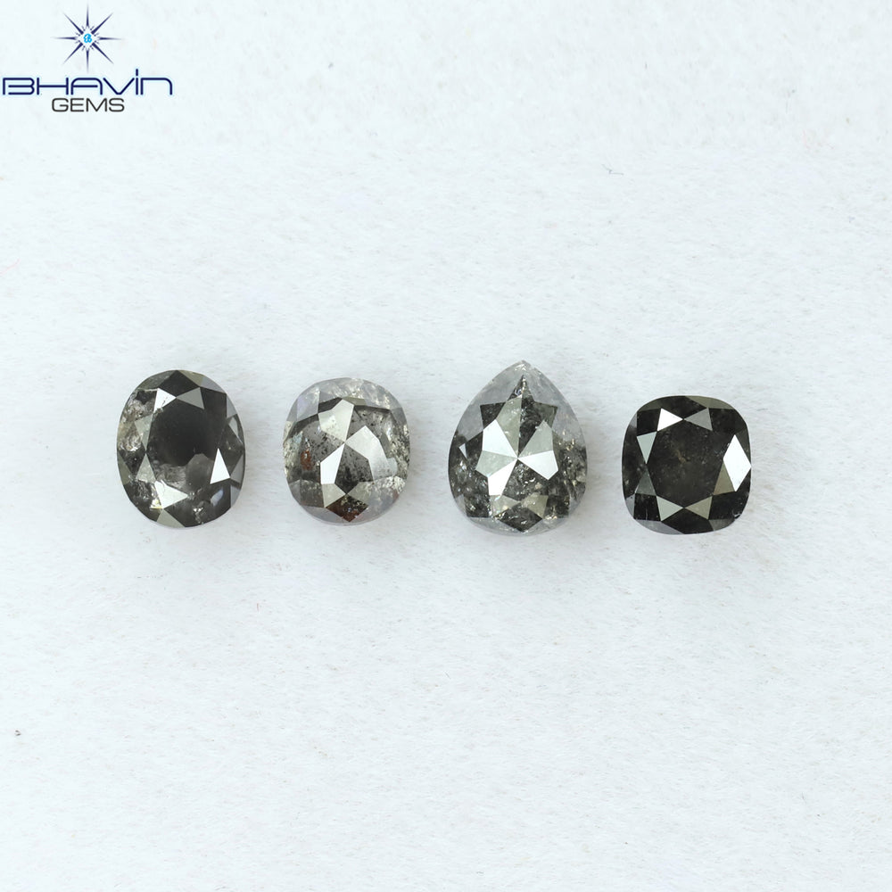 1.58 CT/4 PCS Mix Shape Natural Diamond Salt And Pepper Color I3 Clarity (5.10 MM)