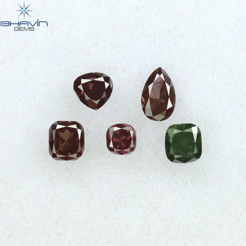0.56 CT/5 Pcs Mix Shape Natural Diamond Pink Color SI2 Clarity (4.05 MM)