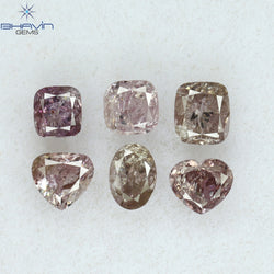 1.50 CT/6 Pcs Mix Shape Natural Diamond Pink Color I3 Clarity (4.05 MM)