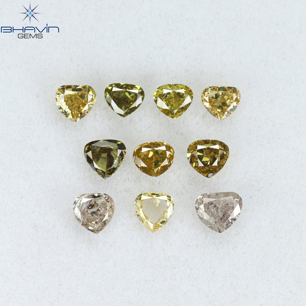 1.30 CT/10 Pcs Heart Shape Natural Diamond Mix Color SI2 Clarity (3.26 MM)