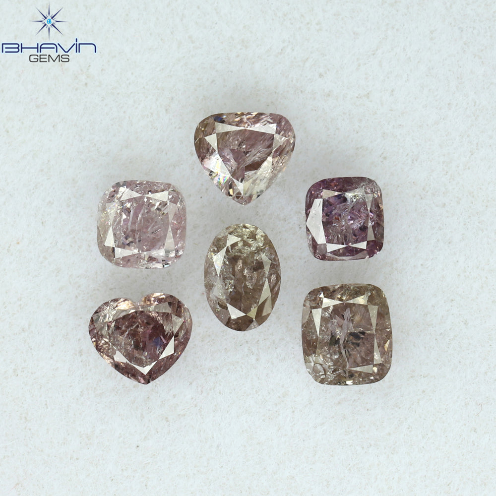 1.50 CT/6 Pcs Mix Shape Natural Diamond Pink Color I3 Clarity (4.05 MM)