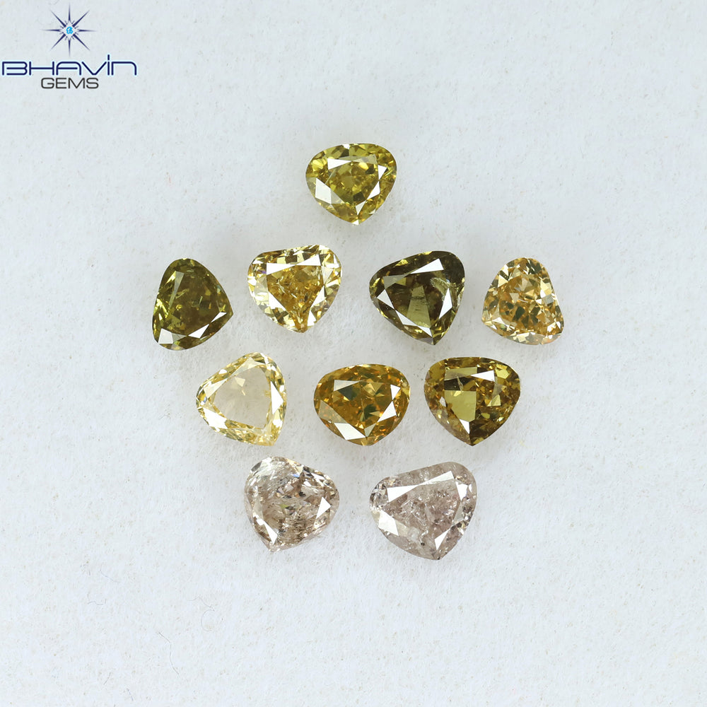 1.30 CT/10 Pcs Heart Shape Natural Diamond Mix Color SI2 Clarity (3.26 MM)