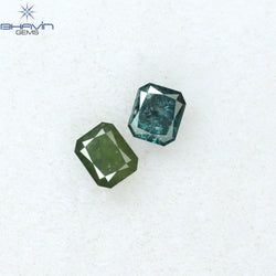 0.55 CT/2 Pcs Radiant Shape Natural Diamond Blue Green Color I3 Clarity (4.06 MM)