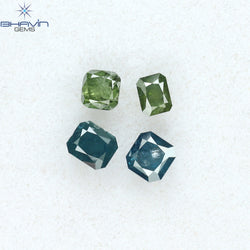 0.73 CT/4 Pcs Radiant Shape Natural Diamond Blue Green Color I3 Clarity (3.30 MM)