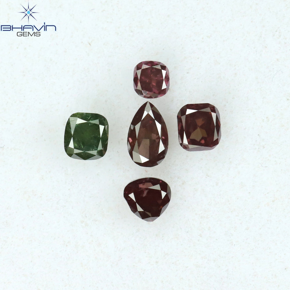 0.56 CT/5 Pcs Mix Shape Natural Diamond Pink Color SI2 Clarity (4.05 MM)