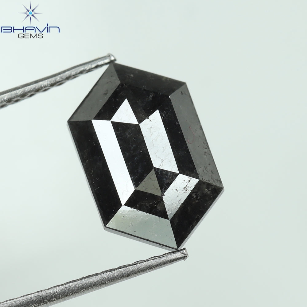 2.37 CT Hexagon Shape Natural Loose Diamond Natural Black(Salt And Pepper) Color I3 Clarity (11.66 MM)