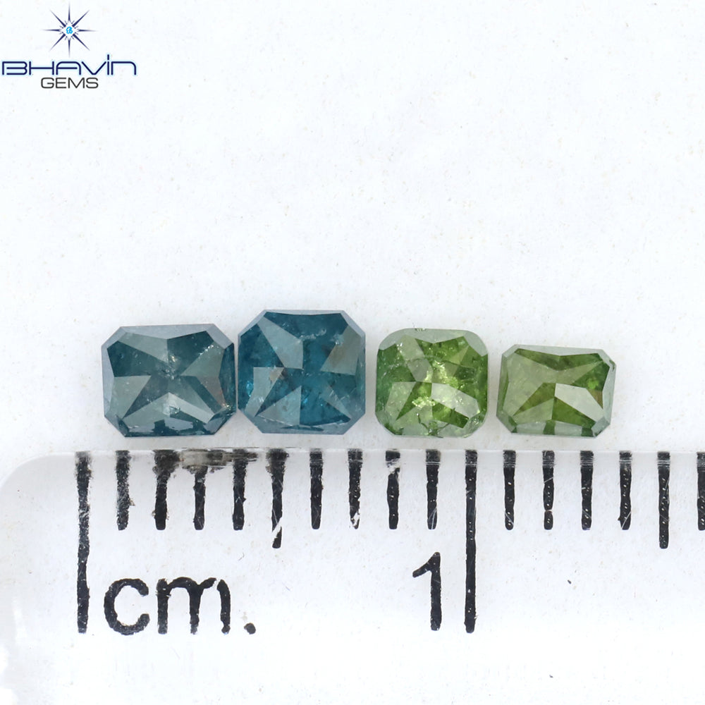 0.73 CT/4 Pcs Radiant Shape Natural Diamond Blue Green Color I3 Clarity (3.30 MM)