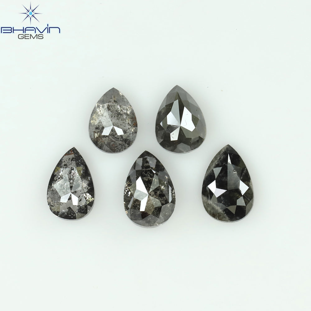 1.37 CT/5 PCS Pear Shape Natural Diamond Salt And Pepper Color I3 Clarity (5.15 MM)