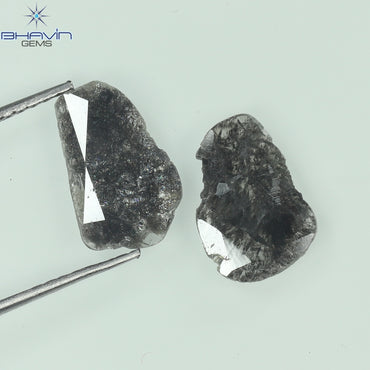 1.60 CT Slice Shape Natural Diamond Salt And Pepper Color I3 Clarity (11.19 MM)